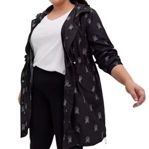 Torrid Black Skull Print Longline Rain Jacket 1 1X 14 16 NWT